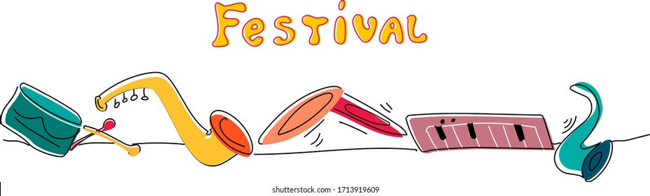 Music poster template. Color Sketch  music festival banner .Vector