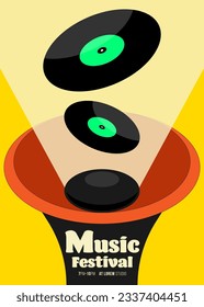 Music poster template design background with vinyl record modern vintage retro style. Design template can be used for backdrop, banner, brochure, leaflet, flyer, print, vector illustration