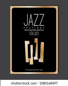 Music poster template. Vector Jazz music flyer background with keyboard illustration. 