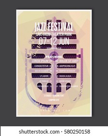 Music poster template. Vector Jazz music flyer background with vintage microphone flat illustration. A4 size flyer.