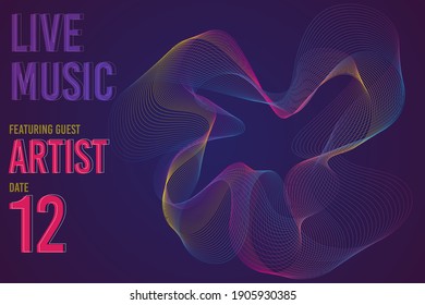 Music poster vector cover design with abstract gradient linear waves. Sound flyer for creating a fashionable abstract cover, banner, booklet.