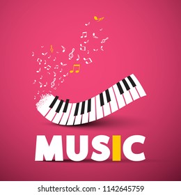 Music Poster Vector Design with Piano Keyboard on Pink Background