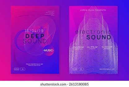 Music Poster. Violet Techno Banner. Psychedelic Audio Illustration. Festival Cover. Dance Electro Template. Blue Fest Flyer. Edm Set. Pink Music Poster