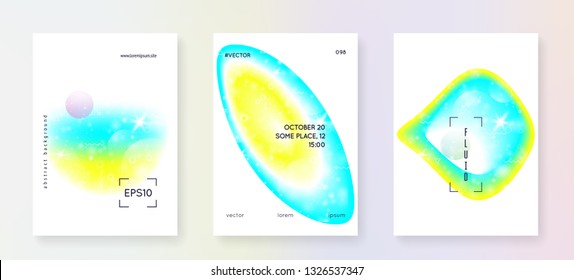 Music poster. Wavy cover layout set for house concert. Fluid holographic gradient shape and line. Electronic sound. Night dance holiday. Music poster and flyer for summer fest.