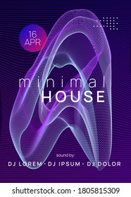 Music poster. Wavy discotheque brochure design. Dynamic gradient shape and line. Neon music poster. Electro dance dj. Electronic sound fest. Club event flyer. Techno trance party.