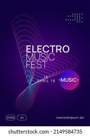 Music poster. Wavy discotheque invitation concept. Dynamic gradient shape and line. Neon music poster. Electro dance dj. Electronic sound fest. Club event flyer. Techno trance party.