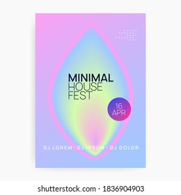 Music poster. Wavy techno club banner layout. Fluid holographic gradient shape and line. Electronic sound. Night dance lifestyle holiday. Summer fest flyer and music poster.