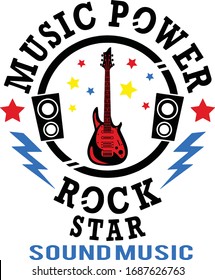 Music Power Patch, Rock Star Pattern Design, Sound Music Applique