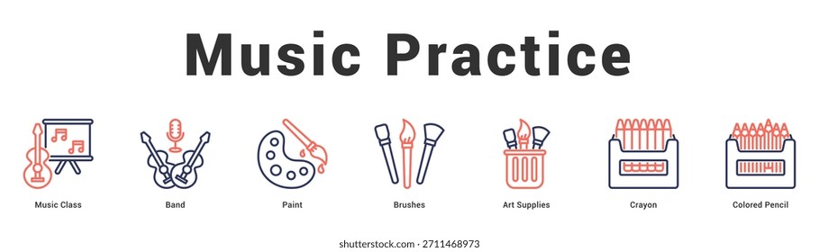 Práctica musical Ilustración de Anuncio de Web moderno y limpio con íconos temáticos para la comunicación visual