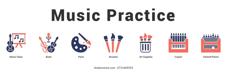 Práctica musical Ilustración de Anuncio de Web moderno y limpio con íconos temáticos para la comunicación visual