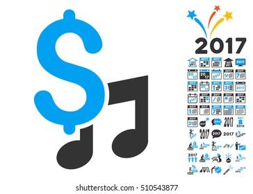 Music Price pictograph with bonus 2017 new year icon set. Vector illustration style is flat iconic symbols,modern colors.