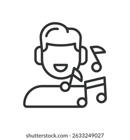 Music producer, icon in line design. Music producer, music, producer, mixing, audio, sound, studio on white background vector. Music producer, editable stroke icon