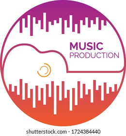 Logotipo de producción musical. 
Logotipo con elementos de guitarra y gráficos de audio