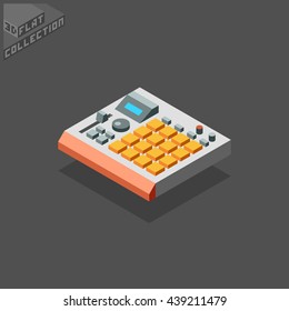 Music Production Sampler Groovebox. Musical Equipment. 3D Isometric Low Poly Flat Design. Vector illustration.