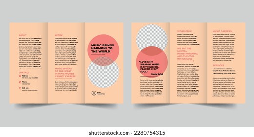 Music Production trifold brochure template. A clean, modern, and high-quality design tri fold brochure vector design. Editable and customize template brochure