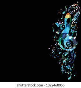 Music promotional poster with G-clef and musical notes vector illustration. Artistic abstract background with musical notes for live concert events, music festivals and shows, party flyer template