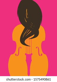 Music promotional poster with violoncello and woman flat vector illustration. Music background, music show, live concert events, party flyer design template