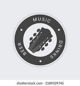 Music pub logo. Music, beer, drink. Guitar headstock