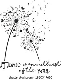 Music quote and art music, decorative design perfect for a print, greeting card, notebooks, wall decals or t-shirt, isolated on white background, music room.