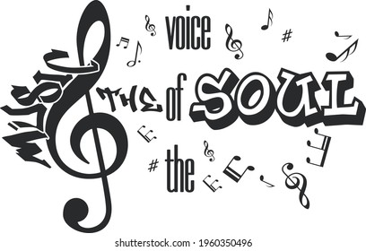 Music quote and art music, decorative design perfect for a print, greeting card, notebooks, wall decals or t-shirt, isolated on white background, music room.