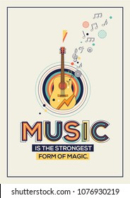 Music quote in Geometrical style. Music concept for poster, wall graphics, banner, web design and office space graphics.