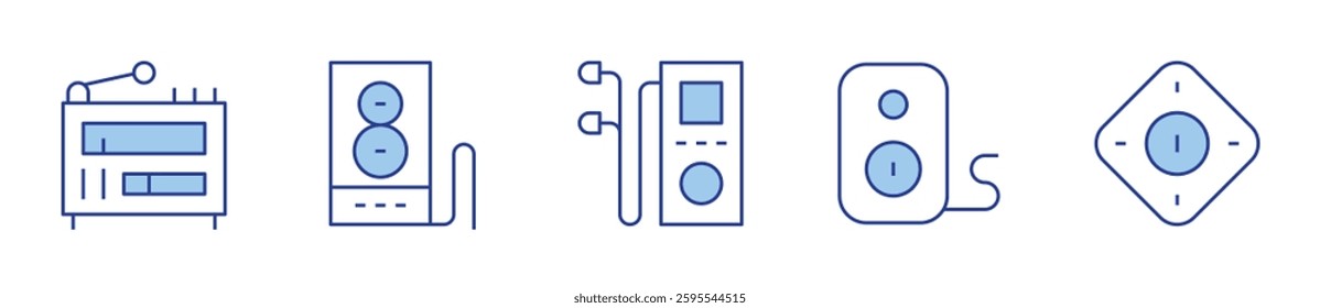 music, radio antenna, speaker, audio. Audio Icon vector illustration. Line Duotone style. Editable stroke.