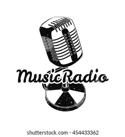 Music radio. Retro microphone. Vector illustration.