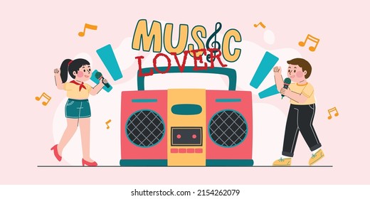 Music And Radio, Singer With Happiness, Vector, Illustration