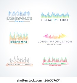 Music radio wave emblem elements set separated