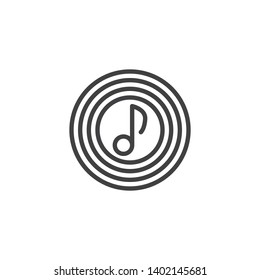 Music record button line icon. linear style sign for mobile concept and web design. Music note in circle outline vector icon. Symbol, logo illustration. Vector graphics