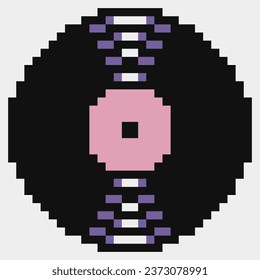 Music record, compact disc retro icon. Pixel art style. Audio movies CD DVD. Web site design. 8-bit. Video game sprite. Isolated abstract vector illustration.  