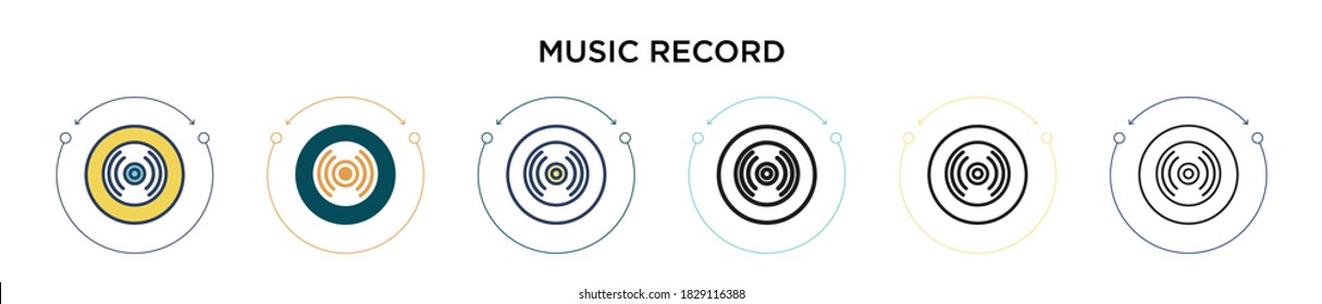 Music record icon in filled, thin line, outline and stroke style. Vector illustration of two colored and black music record vector icons designs can be used for mobile, ui, web