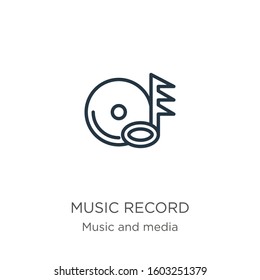 Music record icon. Thin linear music record outline icon isolated on white background from music collection. Line vector sign, symbol for web and mobile