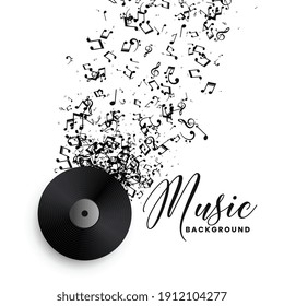 Music Record Label Vinyl With Bursting Notes Background