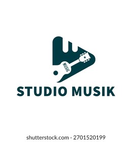 Music Record Studio Black And White Logo Template With Sound Recording Retro Elements Silhouettes