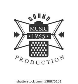 Music Record Studio Black And White Logo Template With Sound Recording Retro Mic Silhouette