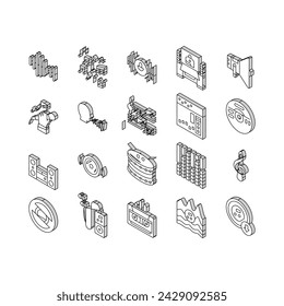 Music Record Studio Equipment isometric icons set. Compact Disc And Vinyl, Mp3 Player And Tape For Listening Music And Song In Headphones. Singer Singing In Microphone Color