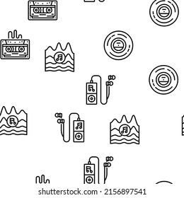Music Record Studio Equipment Vector Seamless Pattern Thin Line Illustration