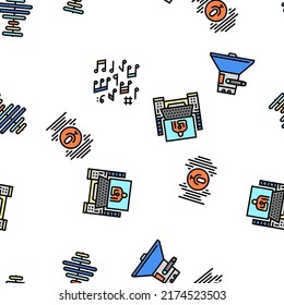 Music Record Studio Equipment Vector Seamless Pattern Thin Line Illustration