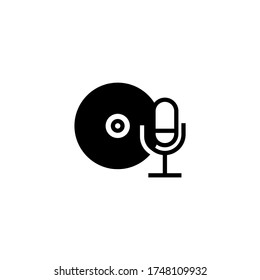 Icono vectorial de registro de música en glifo plano negro, estilo relleno aislado en fondo blanco