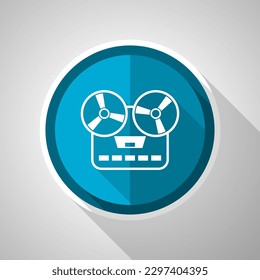 Music recorder, audio equipmen symbol, flat design vector blue icon with long shadow