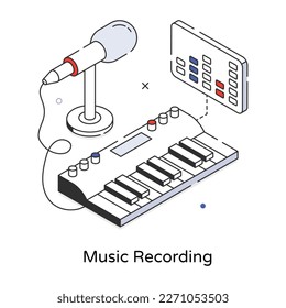 Music recording isometric icon in outline style 