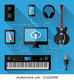 Music recording studio concept. Flat design. Vector illustration. 