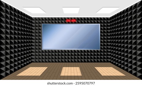 Music recording studio room covered with sound insulating panels made of textured foam. Specialized room for vocal and musical auditions with echo and noise reduction. Realistic vector