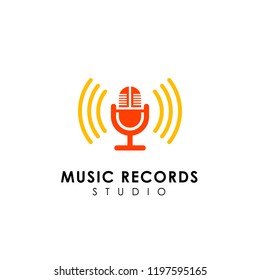 music records logo design template. microphone icon symbol design 