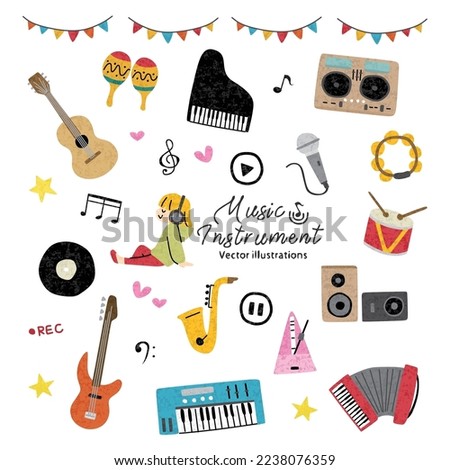 Music related hand drawn vector icon set.