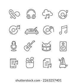Music related icons: thin vector icon set, black and white kit
