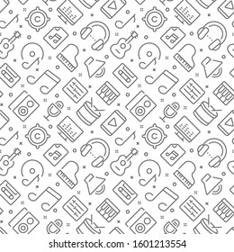 Music related seamless pattern with outline icons