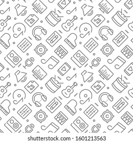 Music related seamless pattern with outline icons