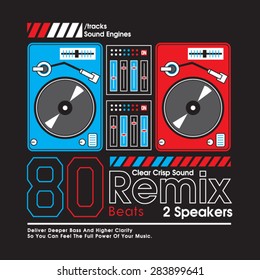 Music remix speakers typography, t-shirt graphics, vectors